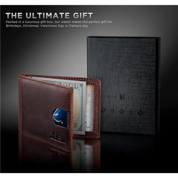 RFID Blocking Slim Bifold Genuine Leather Minimalist Front Pocket Wallets - Picture 7 of 8